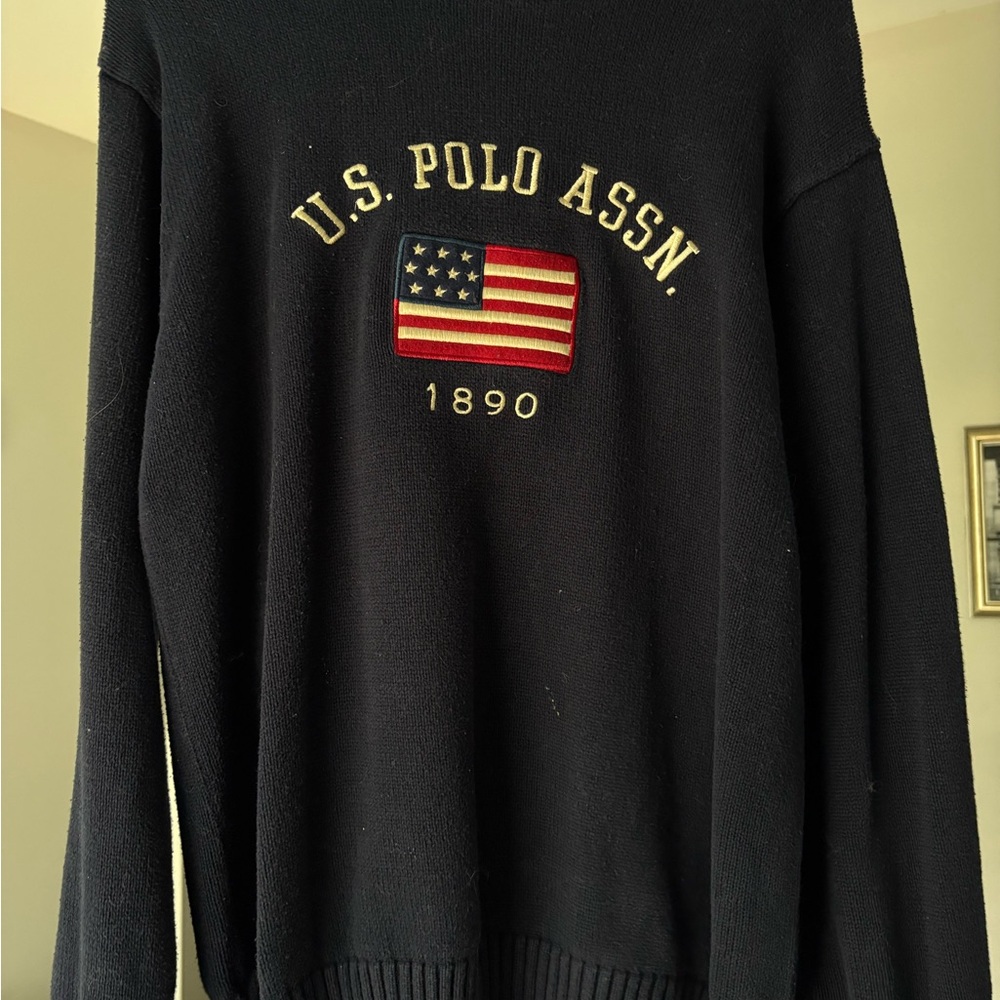 U.S. Polo Assn. Black Crewneck Sweater with Flag Detail